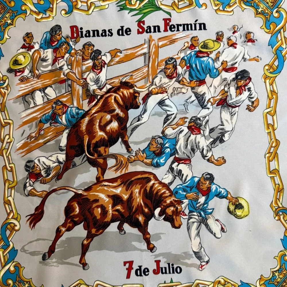 Vintage Dianas de San Fermin Pamplona Bull Run Scarf White Square